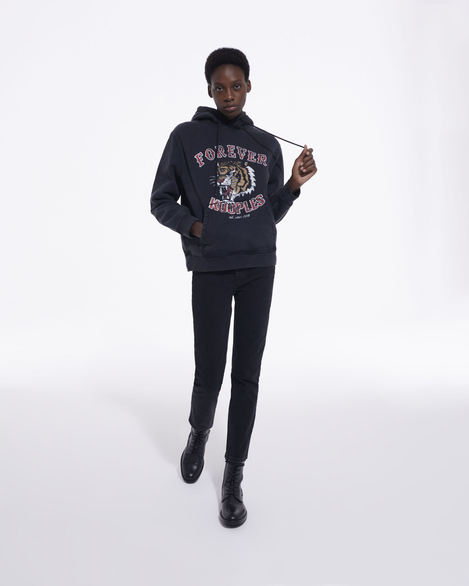 Black sweatshirt with screen print, BLACK WASHED, hi-res image number null