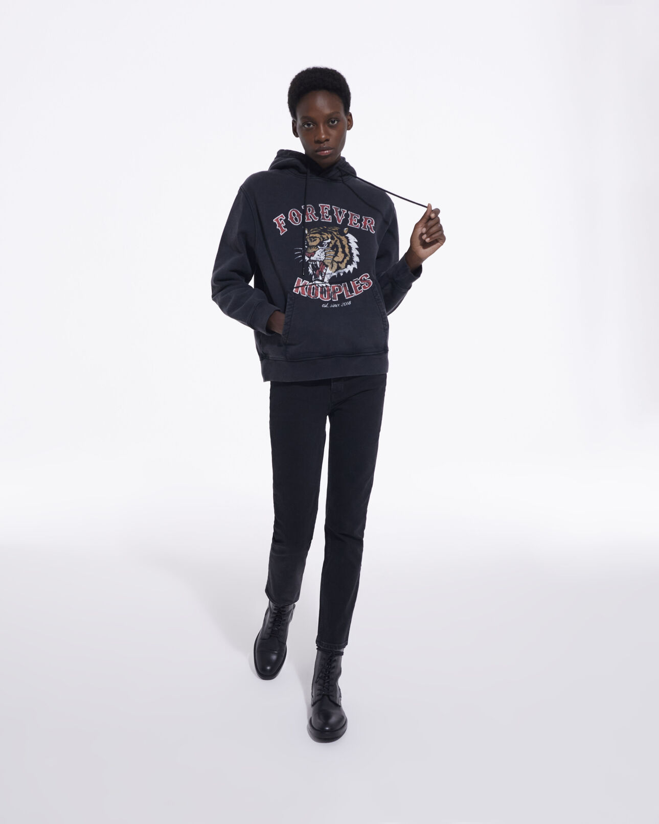 The Kooples WOMEN BLACK WASHED black sweatshirt with screen print