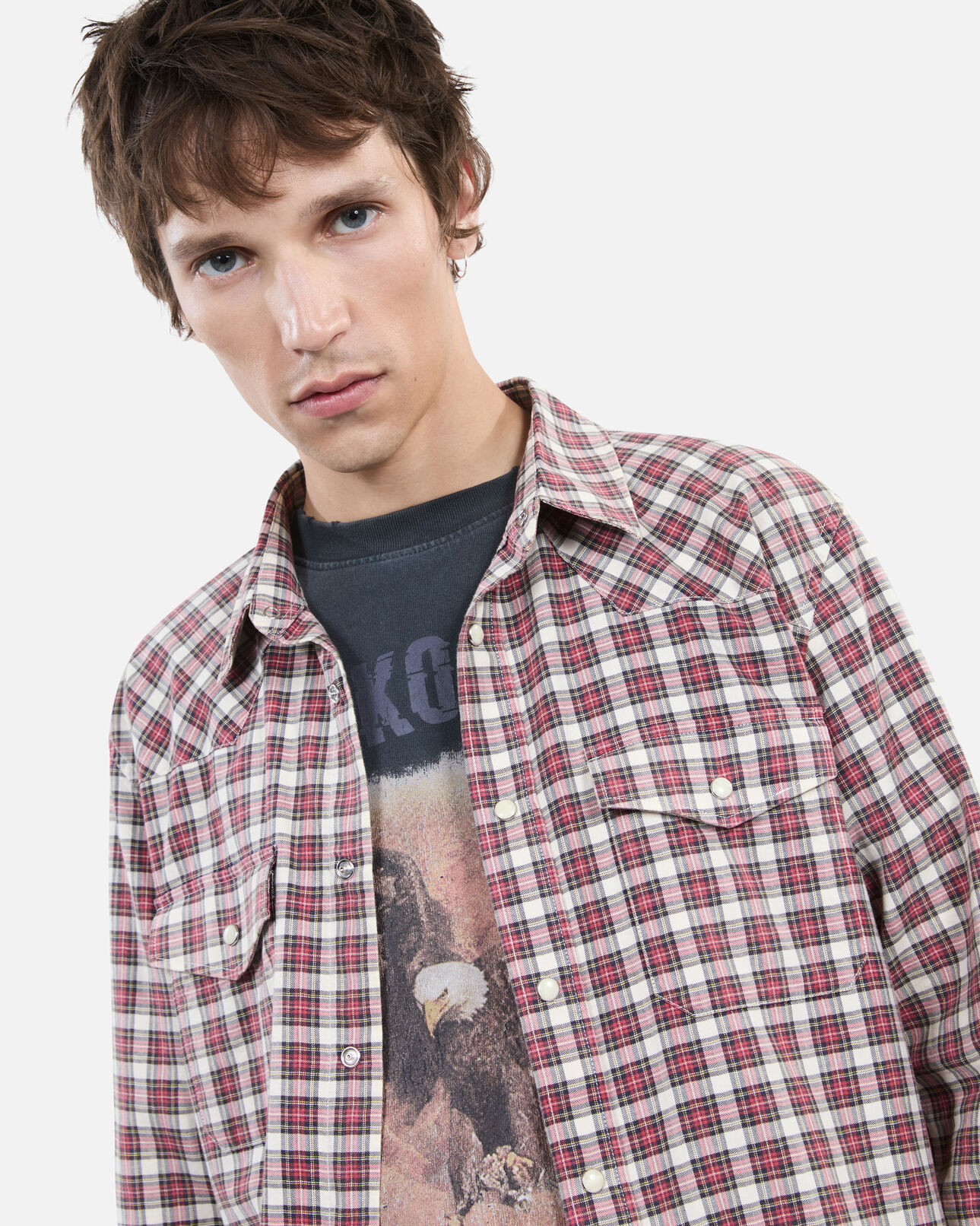 The Kooples HOMME BLACK ECRU RED chemise à carreaux