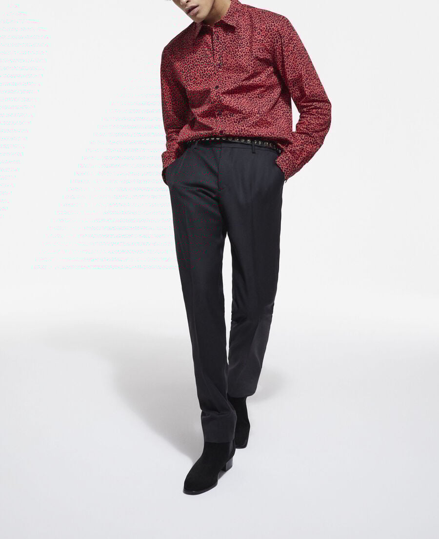 The Kooples H RED / BLACK red leopard print shirt with classic collar