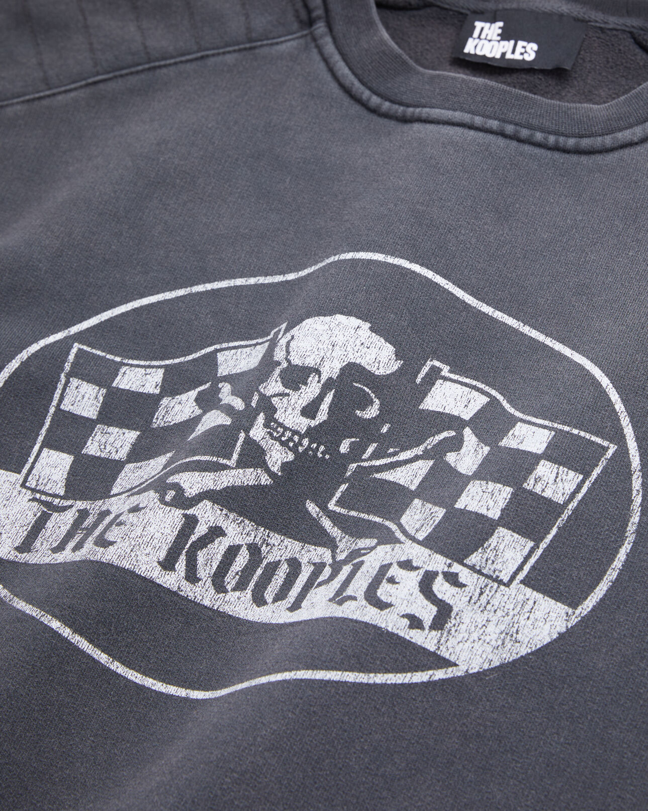 The Kooples MEN BLACK WASHED men's black sweatshirt with racing skull serigraphy