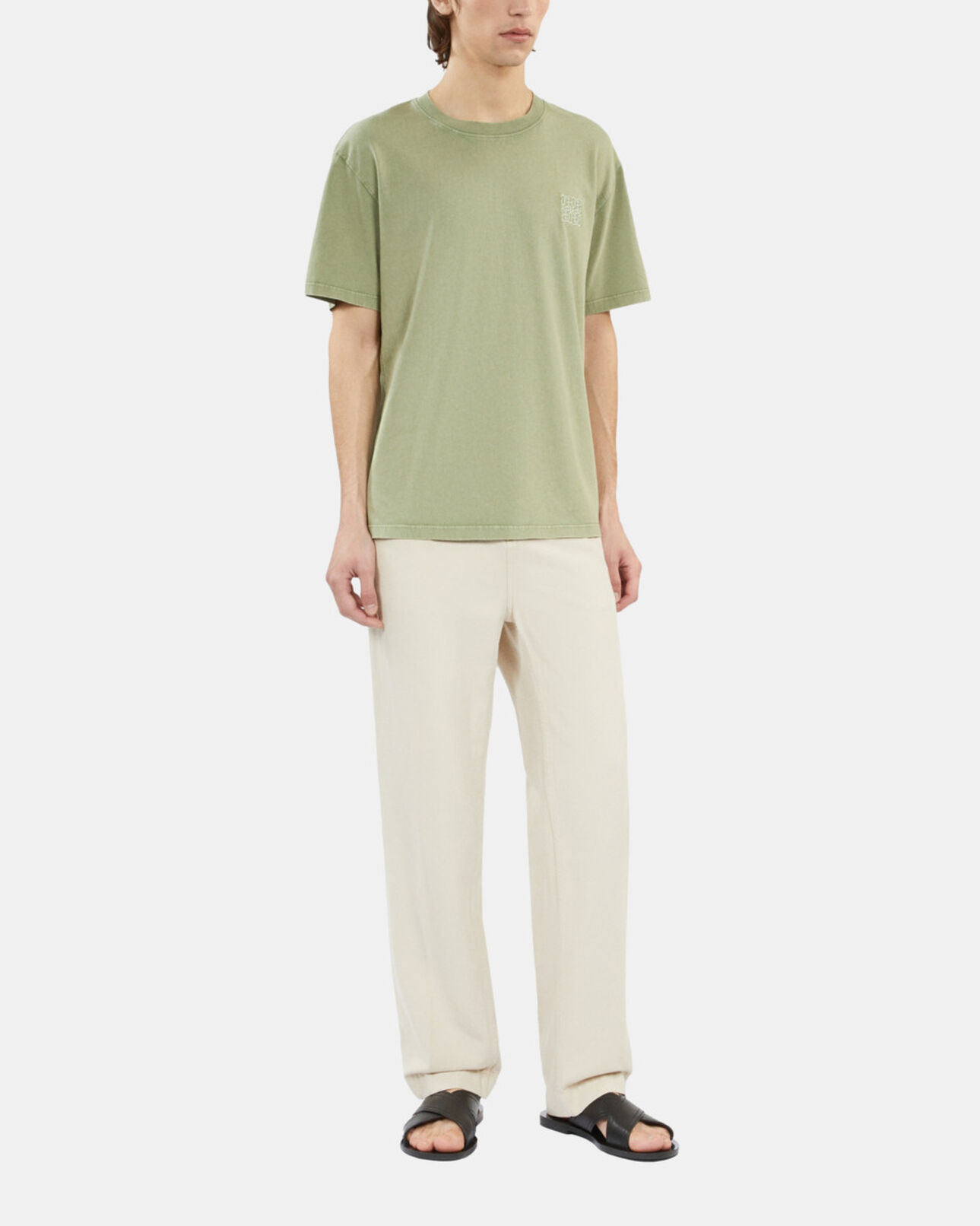 The Kooples MEN KAKI GREY light green t-shirt with logo embroidery