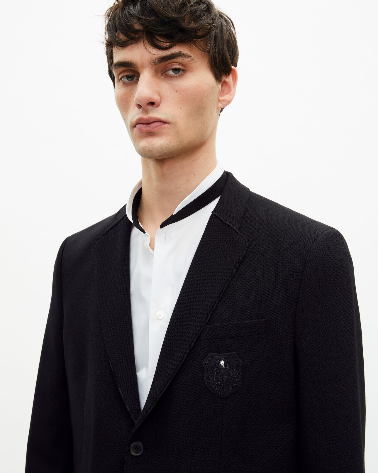The Kooples MEN BLACK straight-cut black wool piqué jacket