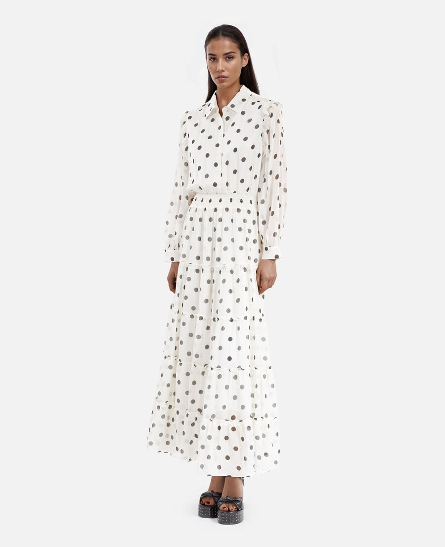 The Kooples WOMEN WHITE / BLACK white maxi dress with ecru polka dots