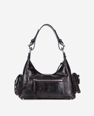 The Kooples FEMME BROWN sac amelia clouté en cuir craquelé marron
