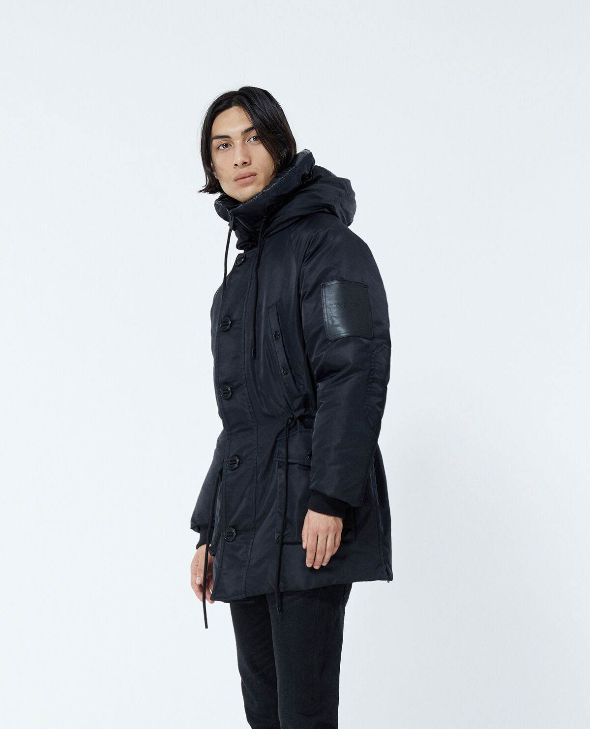 Technical hooded black parka The Kooples