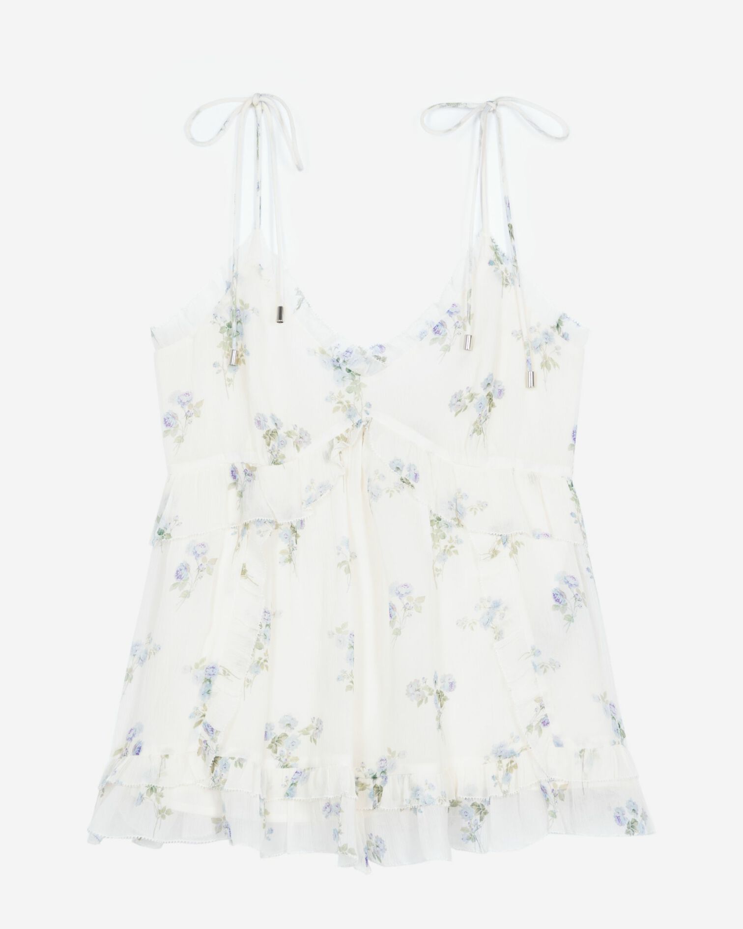 White floral ruffle top, WHITE / SKY BLUE, hi-res image number null