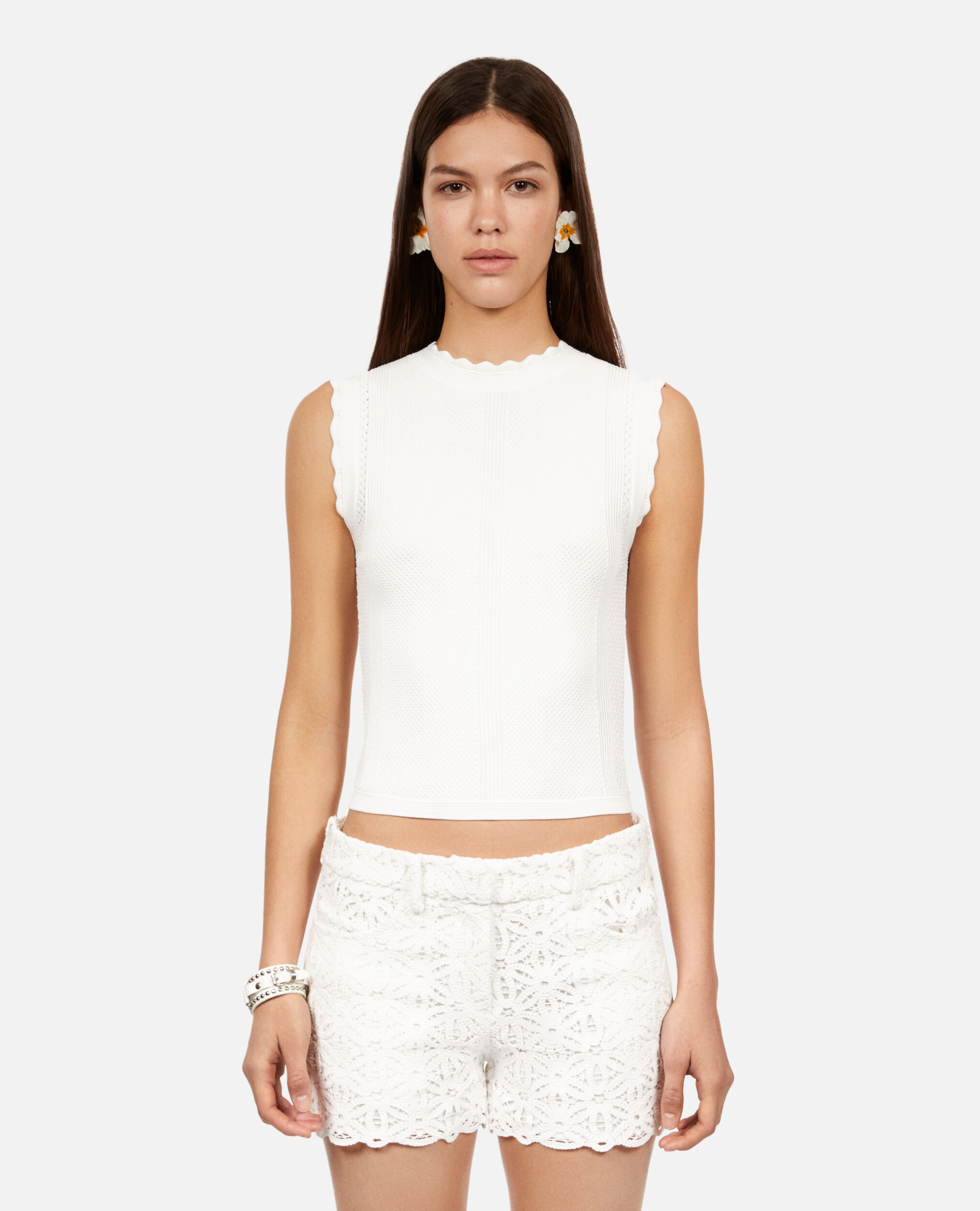Top court blanc en maille, WHITE, hi-res image number null