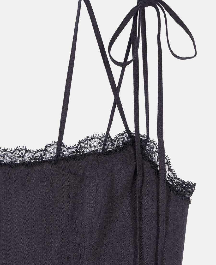 The Kooples DAMEN BLACK langes schwarzes kleid mit spitzendetails