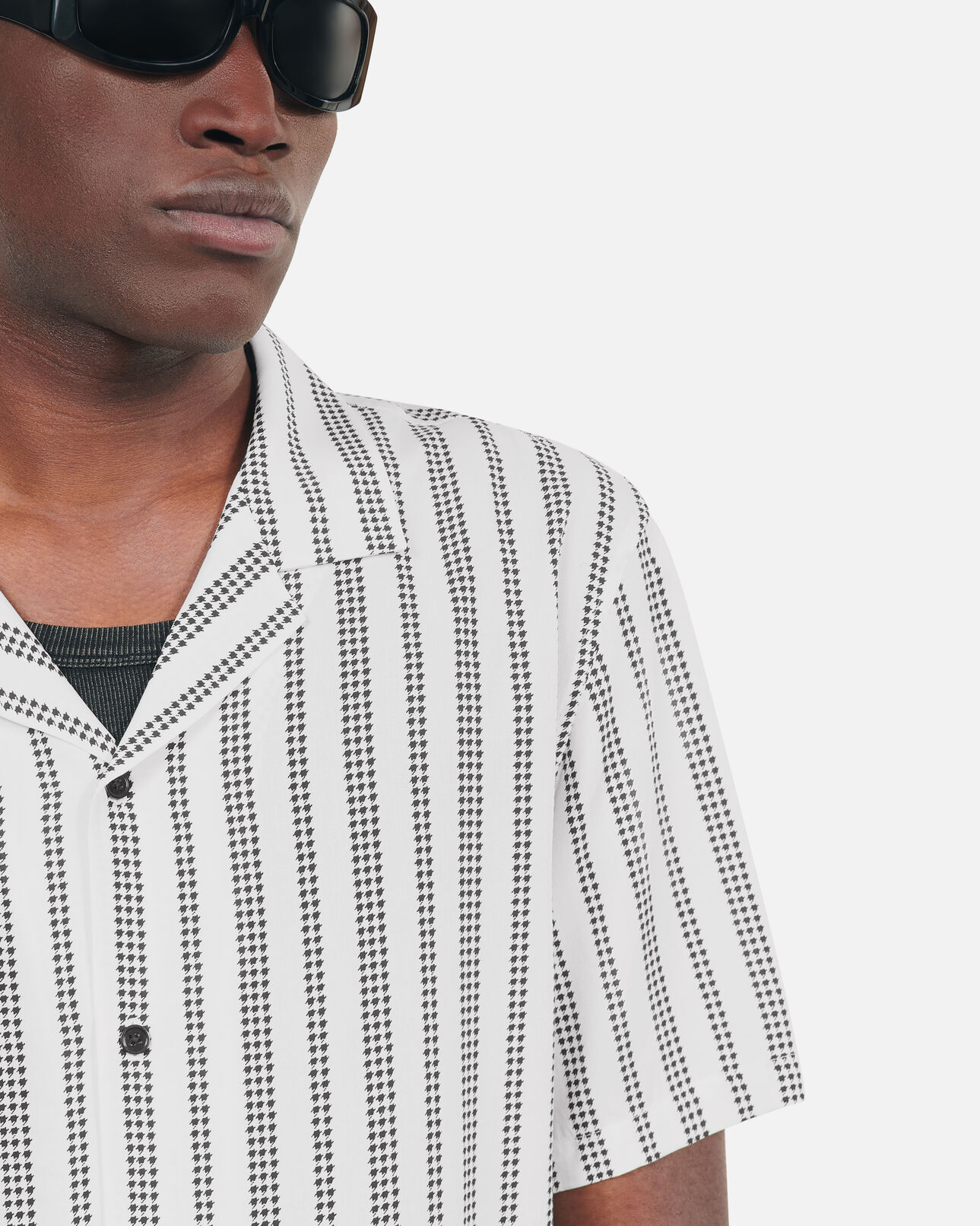 The Kooples HOMME ECRU BLACK chemise manches courtes imprimé pied de poule