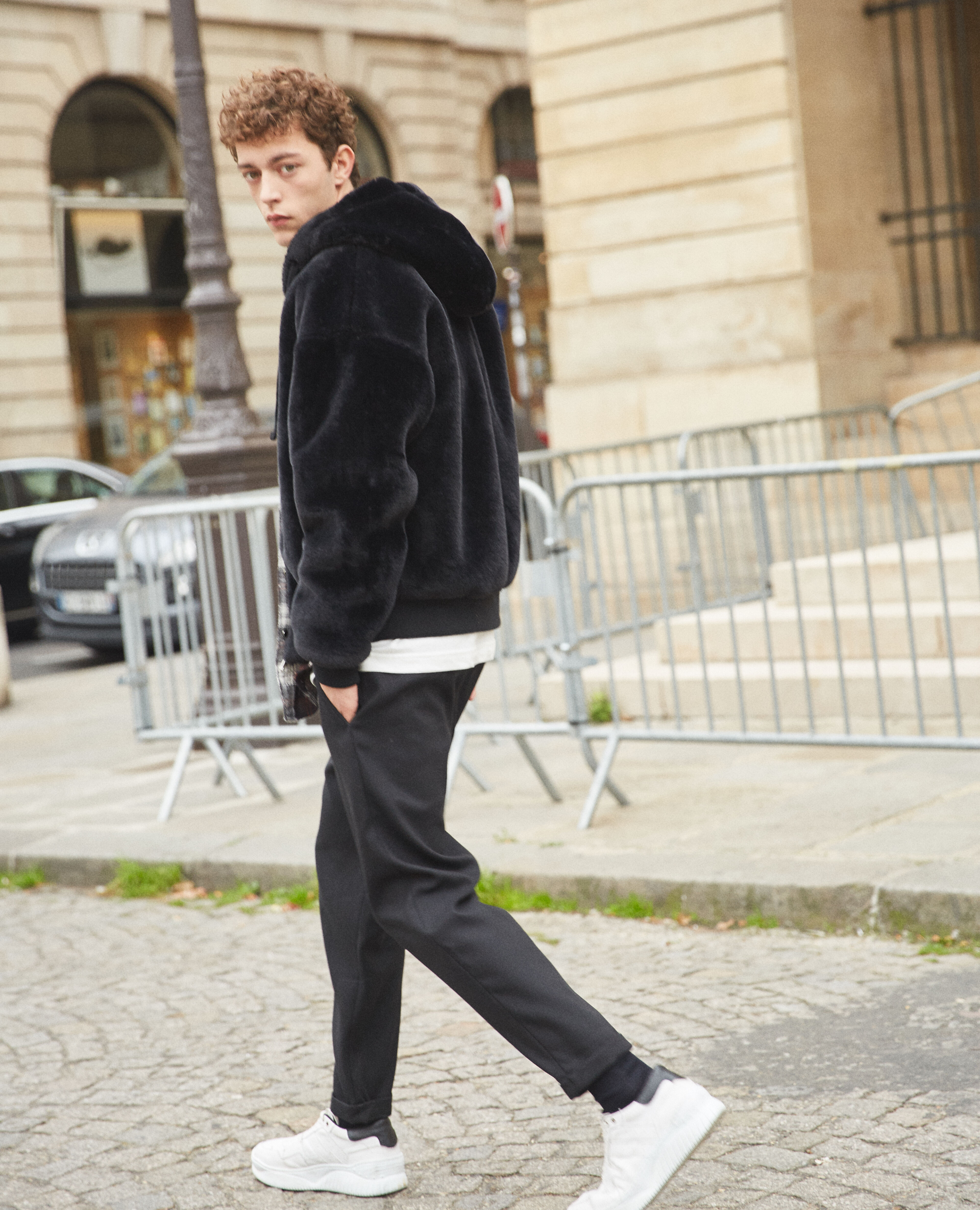 Black faux fur hoodie shop
