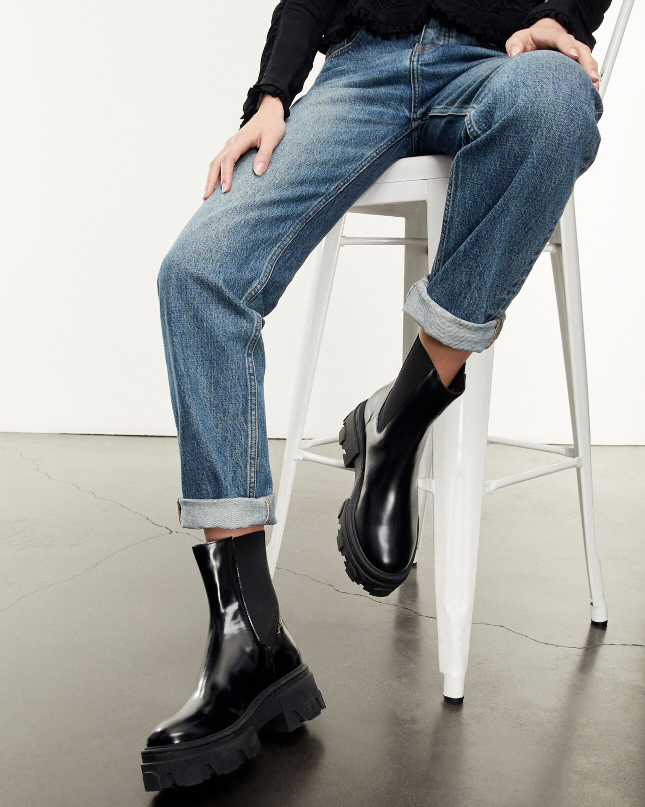 The Kooples FEMME BLACK bottines chelsea noires compensées