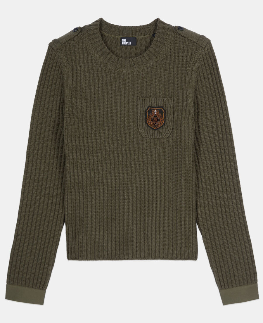 The Kooples WOMEN OLIVE NIGHT khaki ribbed knit sweater