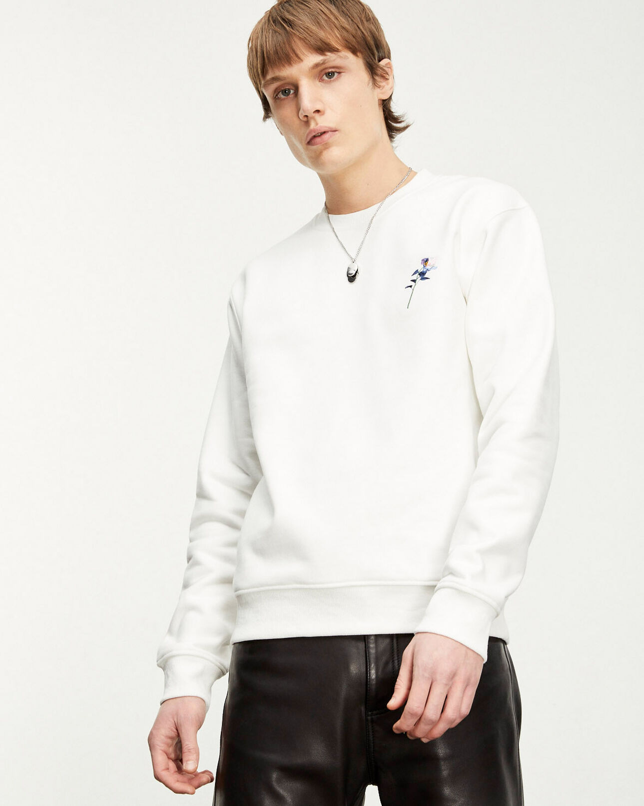 The Kooples HOMME OFF WHITE sweat coton écru à fleurs brodées