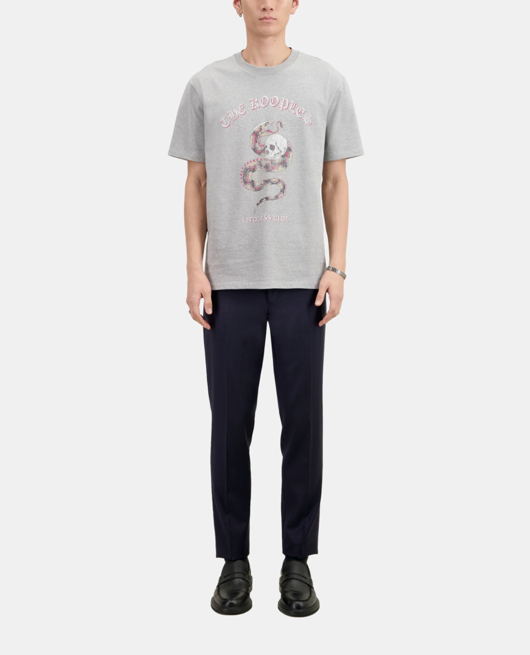 Hellgraues T-Shirt mit Siebdruck für Herren, LIGHT GREY CHINE, hi-res image number null