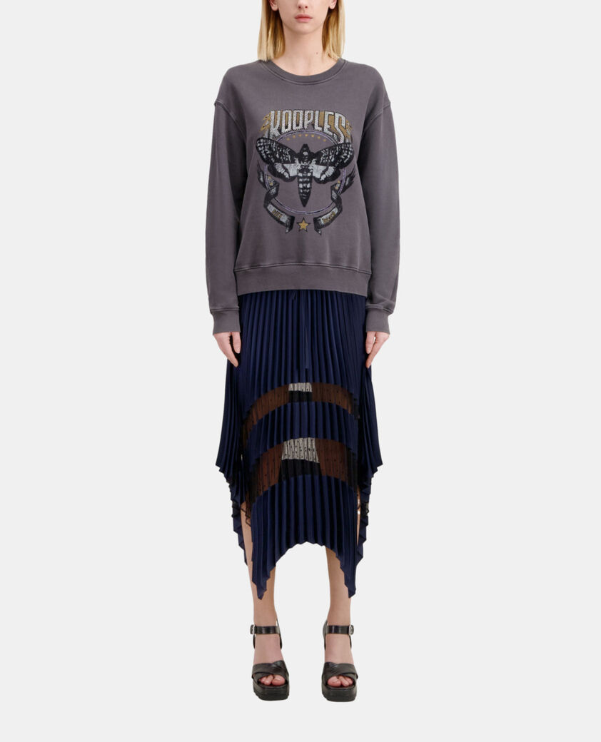 The Kooples F CARBONE carbon gray sweatshirt with skull butterfly serigraphy