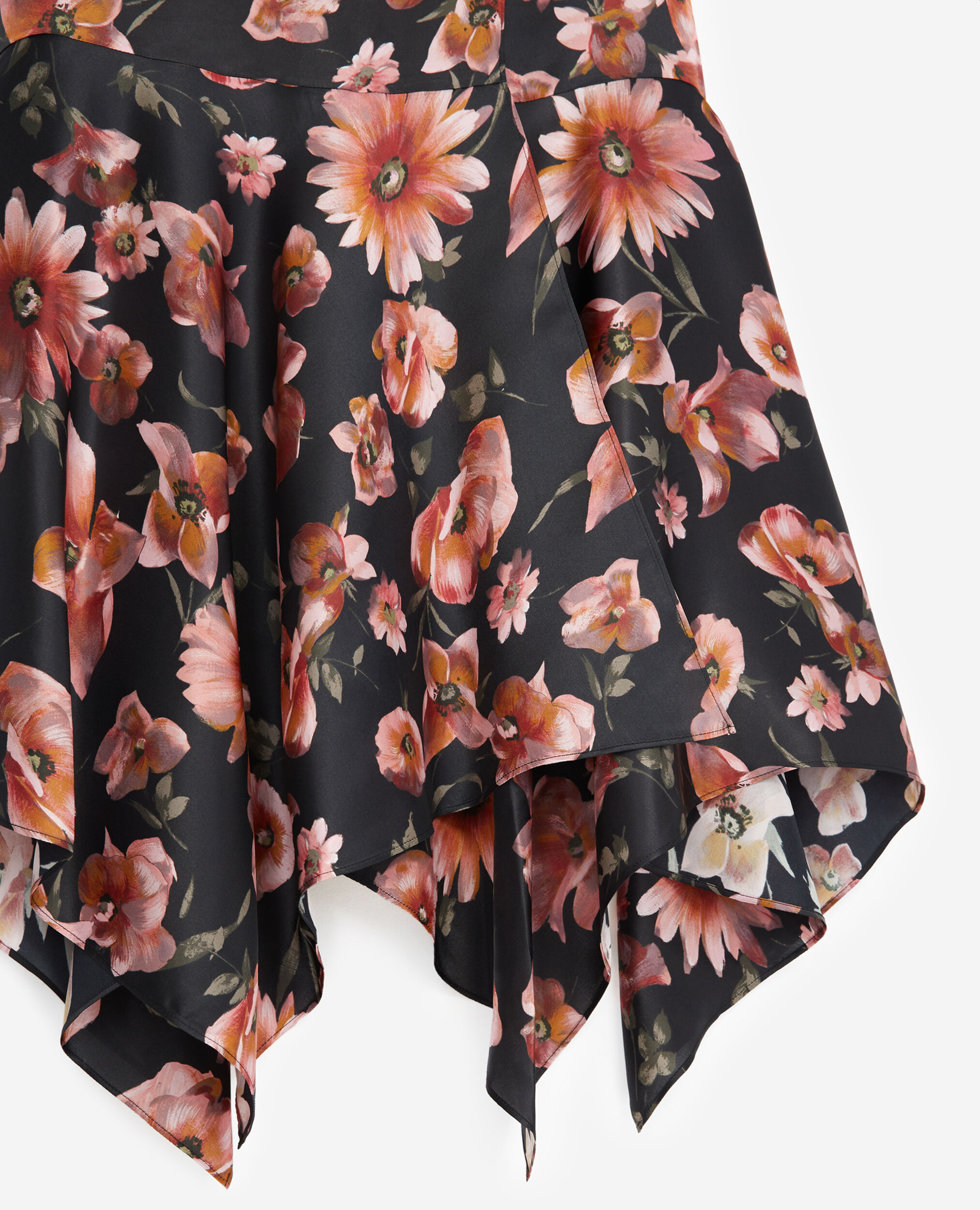 Satin wrap skirt with floral print, BLACK, hi-res image number null