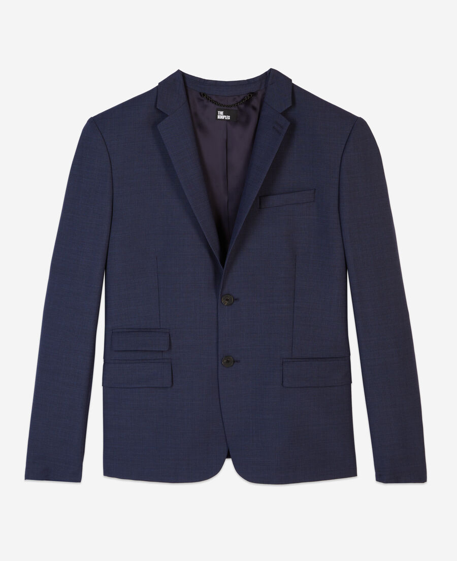 navy blue micro-check wool suit jacket