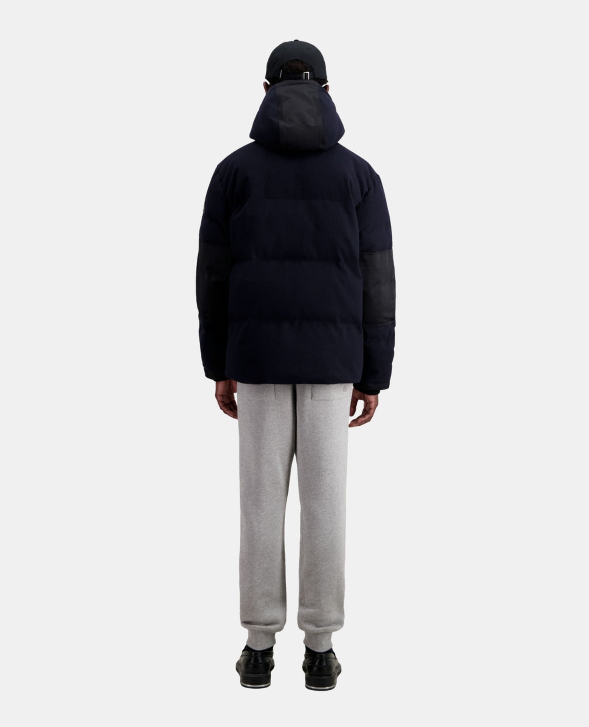 Navy blue flannel puffer jacket, NAVY, hi-res image number null