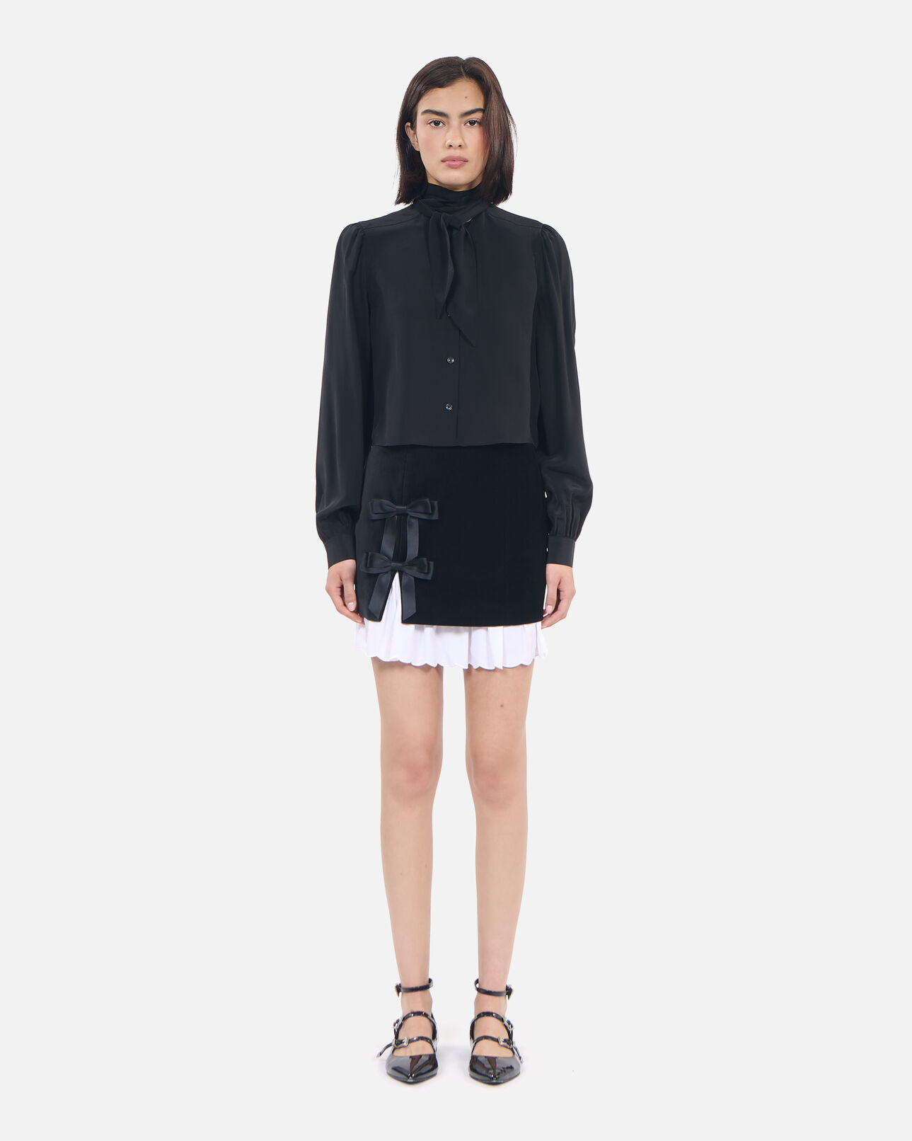 The Kooples FEMME BLACK chemise courte en soie noire