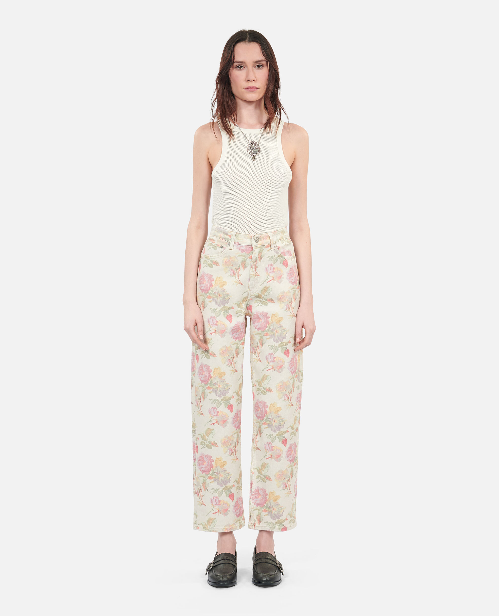 Boyfriend-Jeans mit Blumenprint, ECRU, hi-res image number null