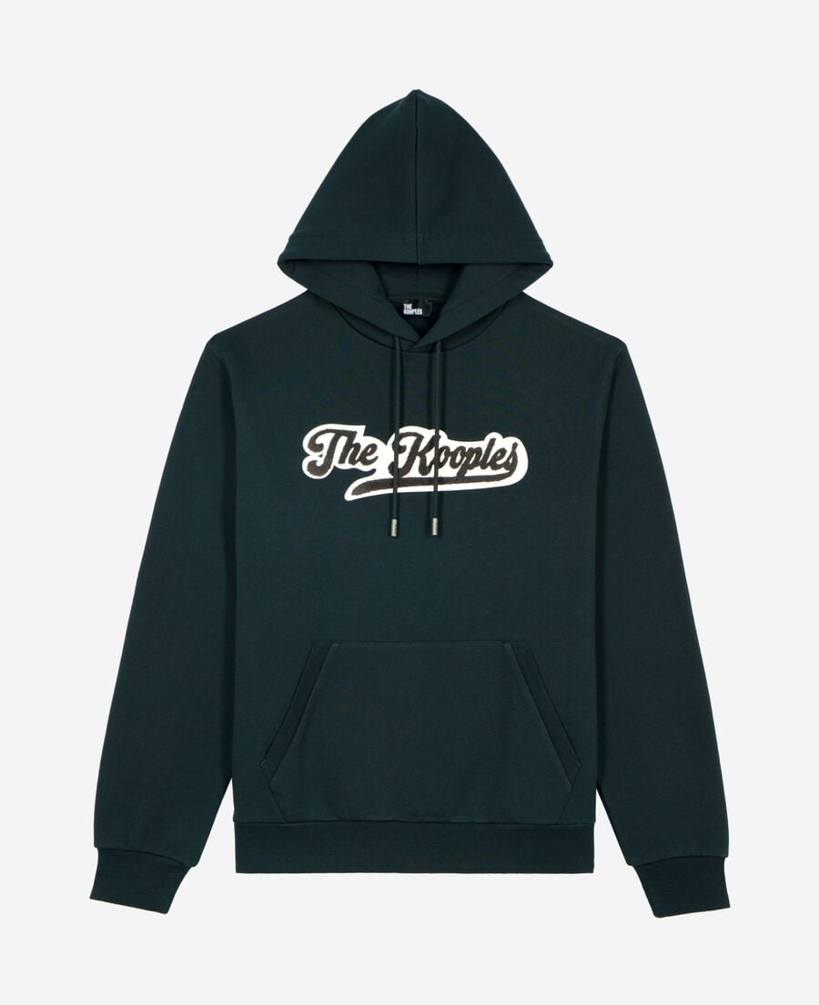 The Kooples HERREN BOTTLE GREEN kapuzen-sweatshirt mit dunkelgr&uuml;nem aufn&auml;her