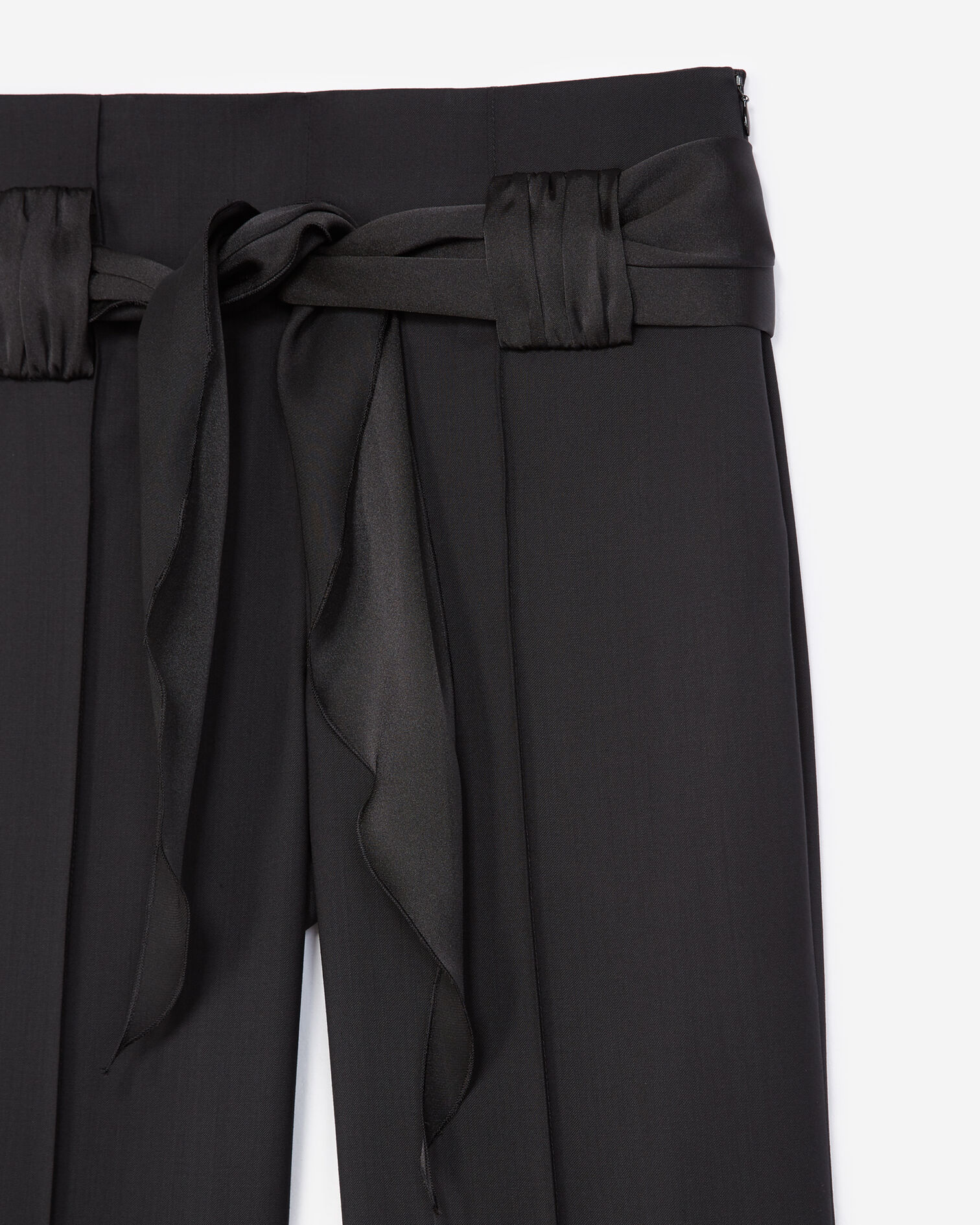 Schwarze Wollhose mit Bindegürtel, BLACK, hi-res image number null