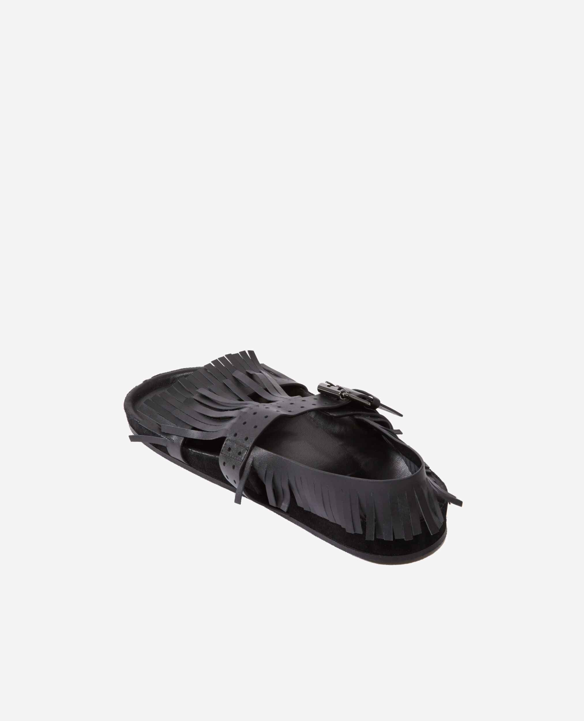 Sandales noires à franges en cuir, BLACK, hi-res image number null