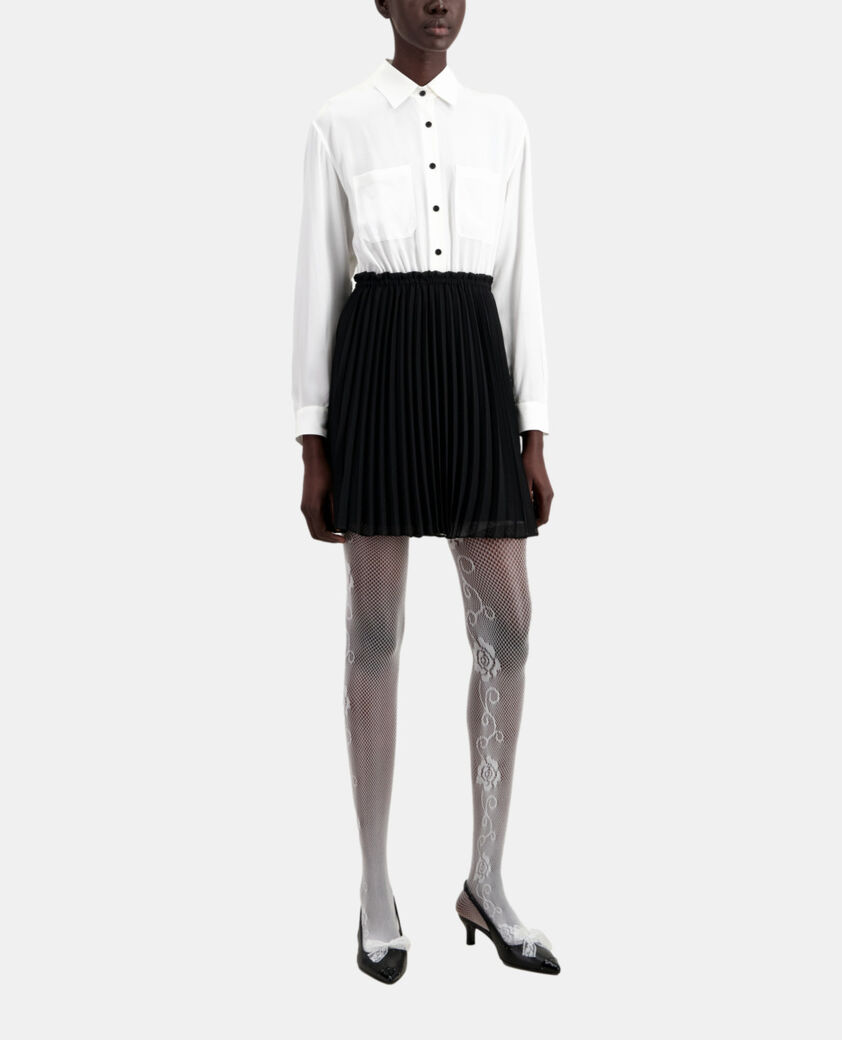 The Kooples FEMME BLACK WHITE robe courte plissée noire et blanche