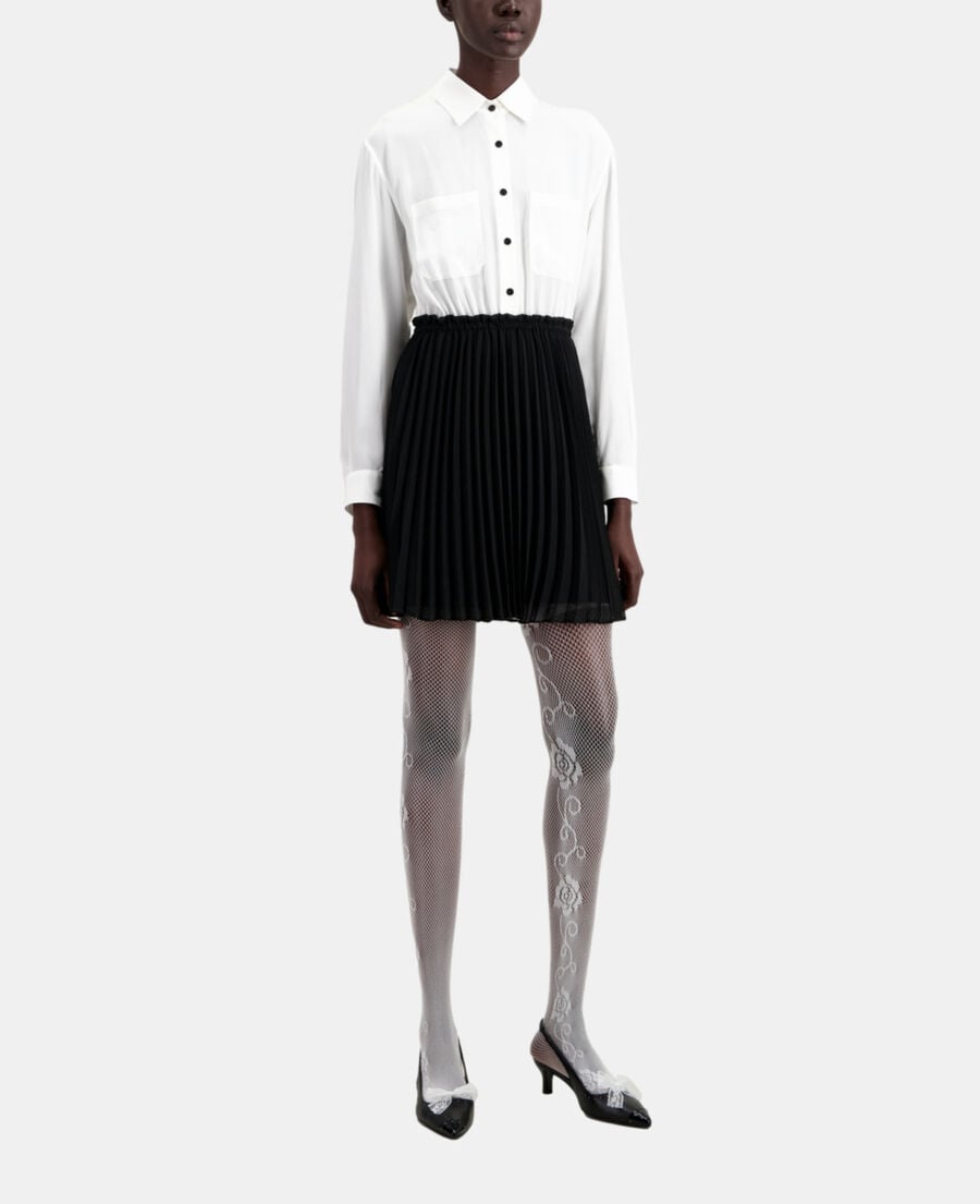 The Kooples FEMME BLACK WHITE robe courte plissée noire et blanche