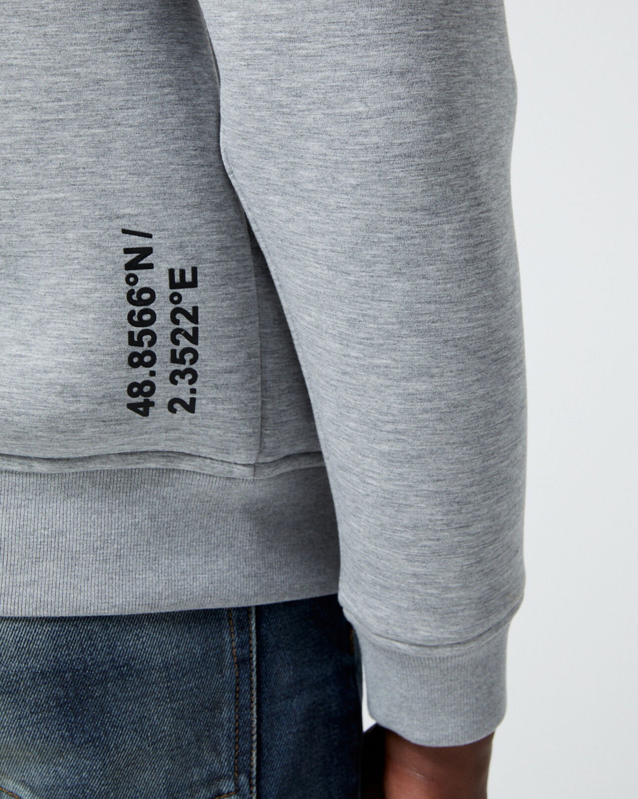 The Kooples MEN LIGHT GREY MELANGE neoprene grey crew-neck sweatshirt/neck logo