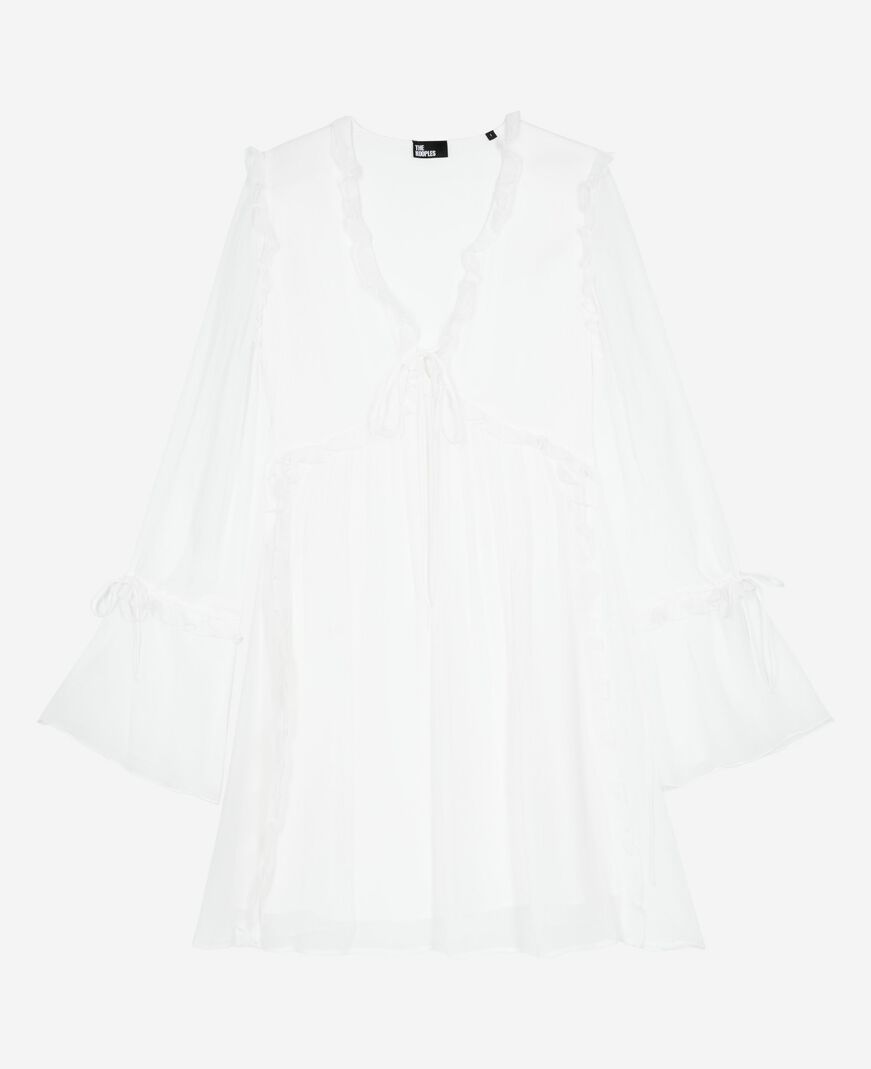 The Kooples DAMEN ECRU ecrufarbenes kurzes kleid mit rüschen