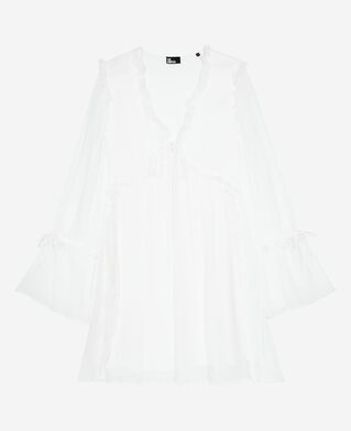 The Kooples DAMEN ECRU ecrufarbenes kurzes kleid mit rüschen