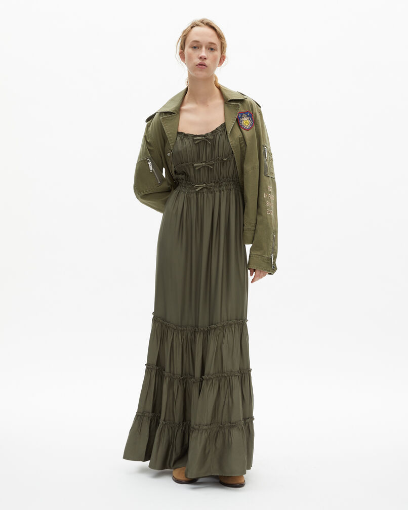 The Kooples FEMME KAKI STONE robe longue avec nœuds kaki