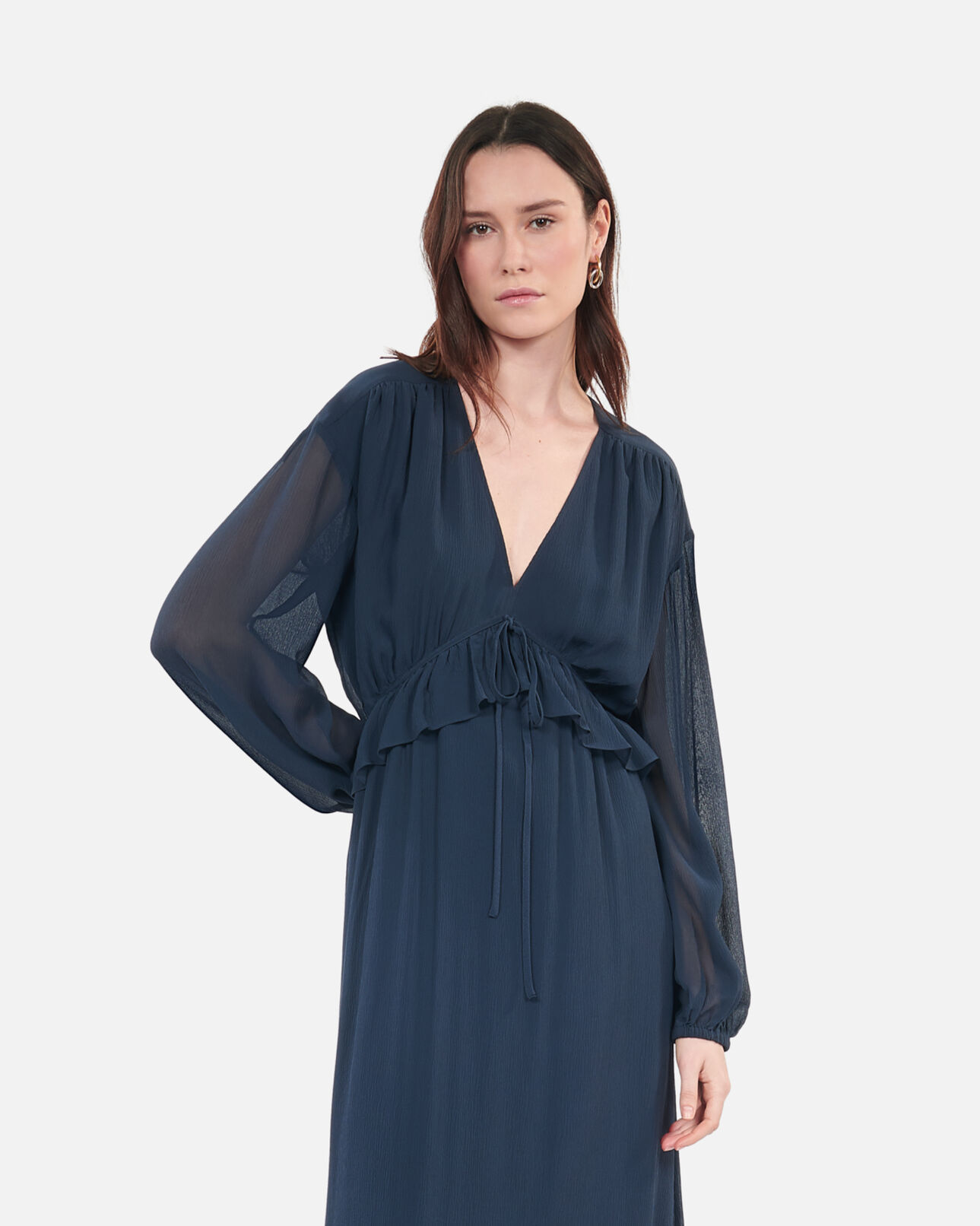 The Kooples WOMEN NAVY long navy blue silk dress