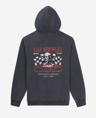 The Kooples HERREN BLACK WASHED herren schwarzes kapuzensweatshirt mit siebdruck