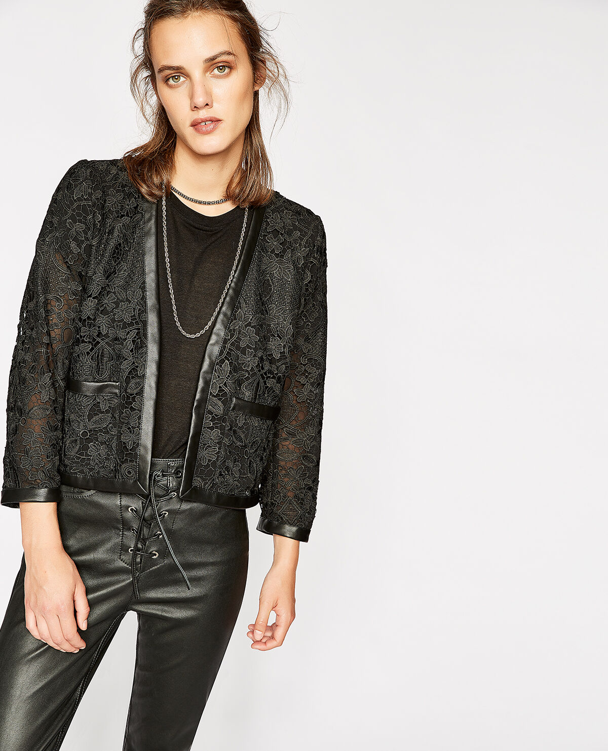 Leather and lace jacket sales