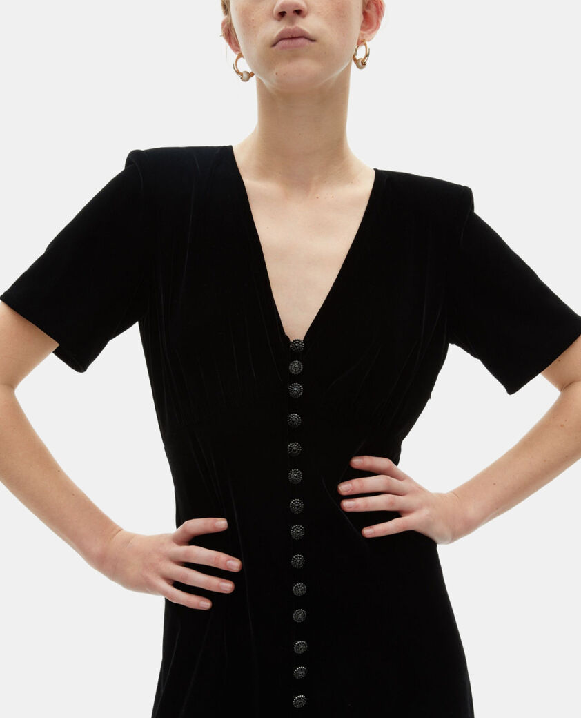 The Kooples DAMEN BLACK langes, schwarzes kleid aus samt