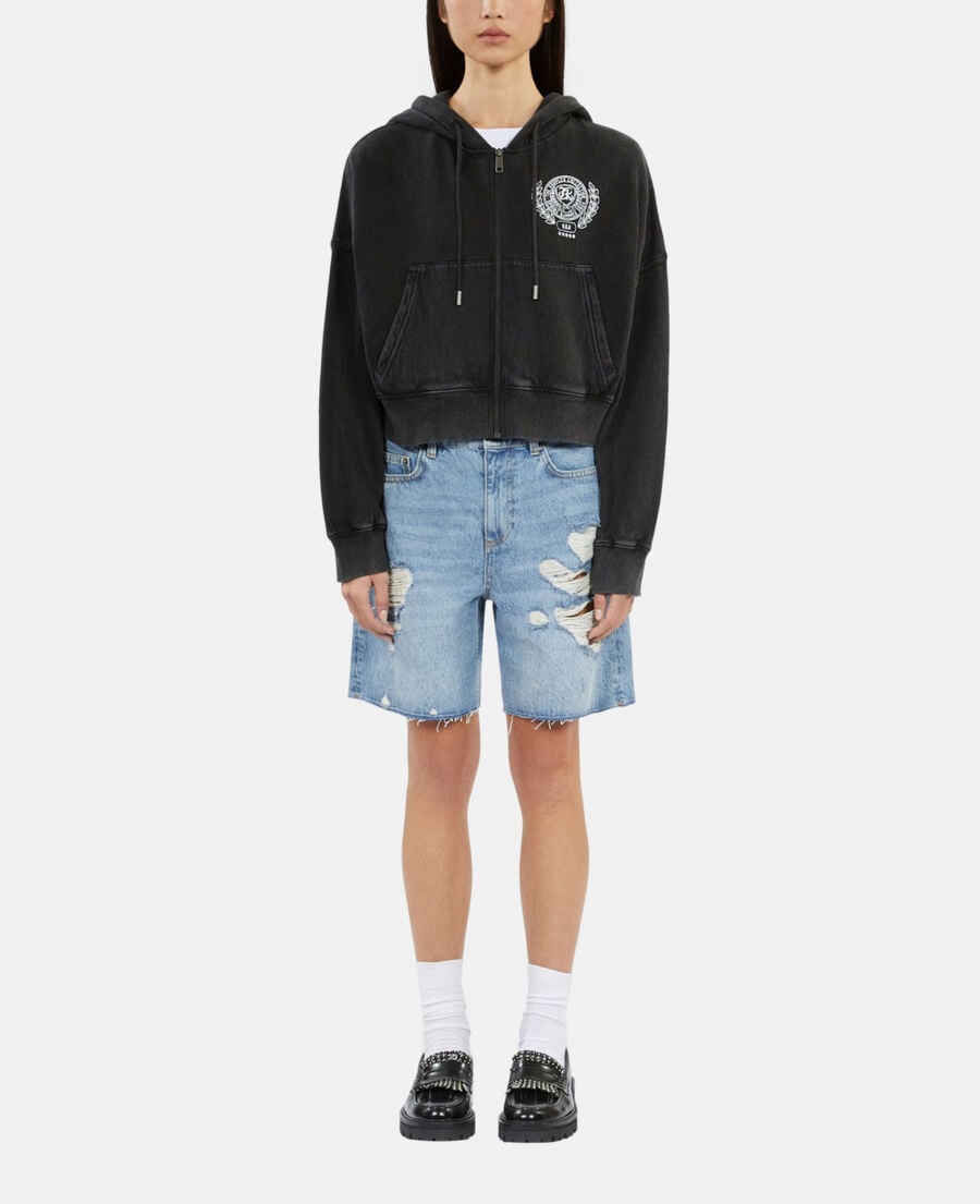 The Kooples FEMME BLACK WASHED sweatshirt à capuche avec sérigraphie noir