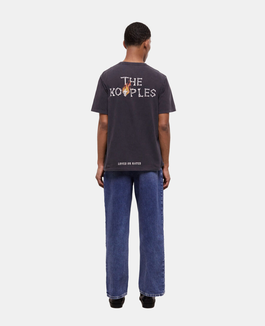 The Kooples MEN BLACK WASHED men's black t-shirt with skull on fire print