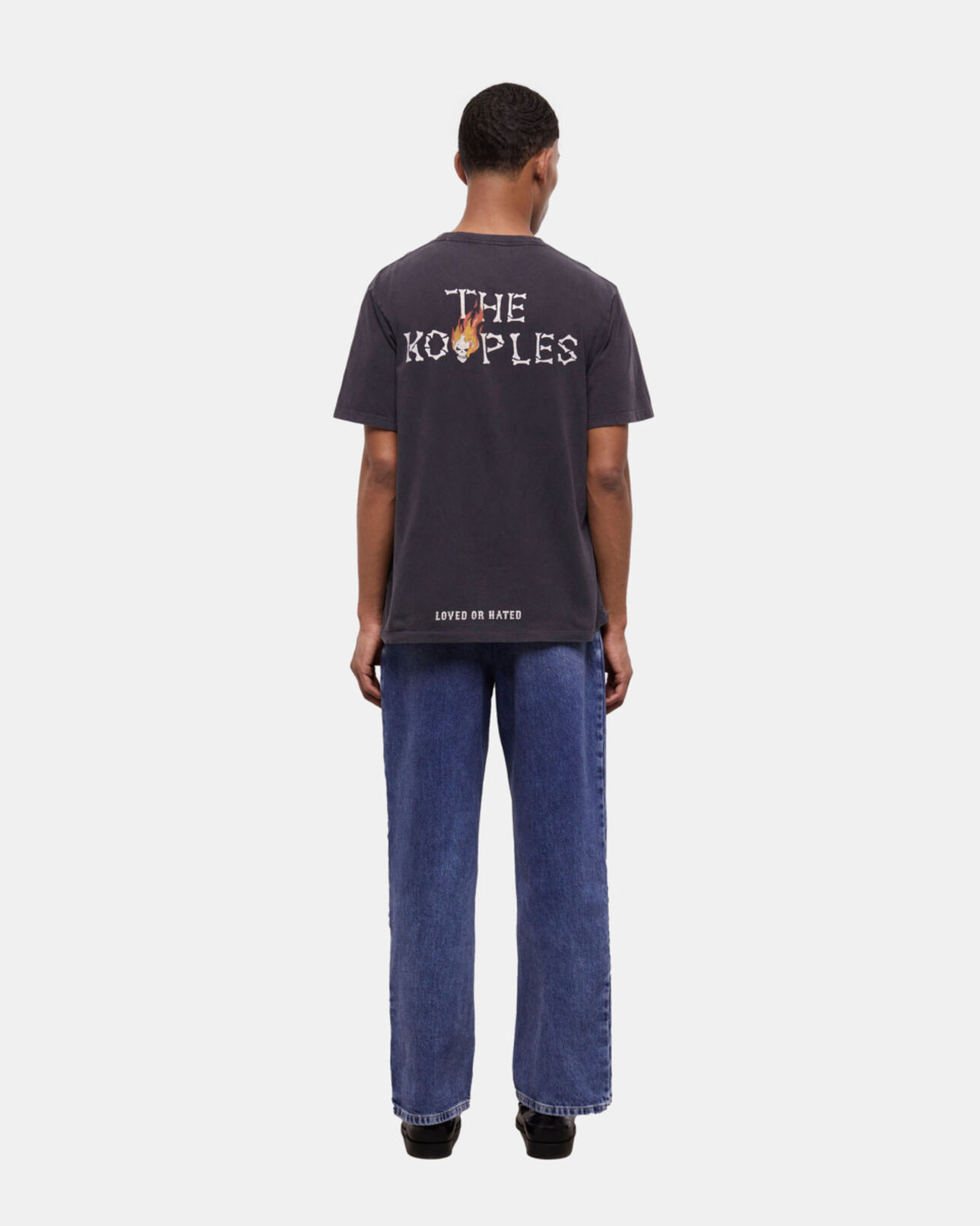 The Kooples MEN BLACK WASHED men's black t-shirt with skull on fire print