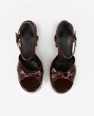 The Kooples WOMEN BROWN brown leather heeled sandals