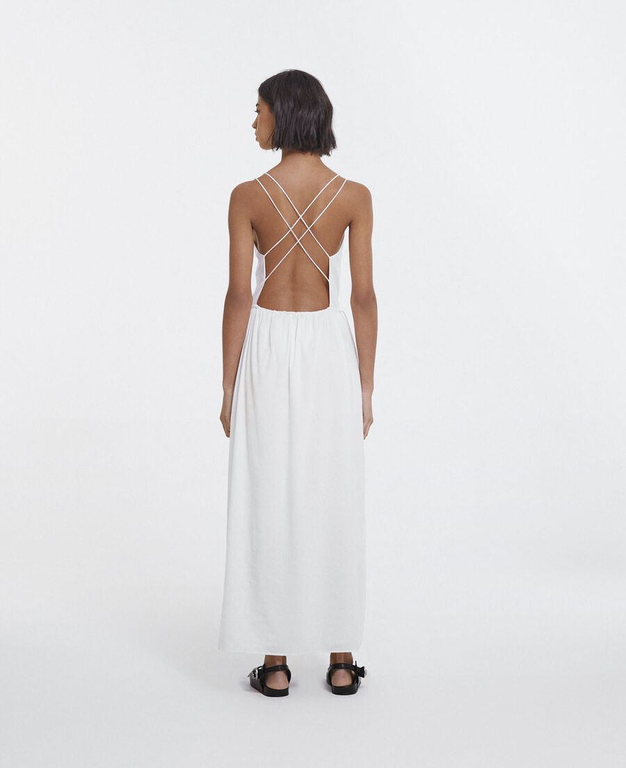 ecru long summer dress with thin straps