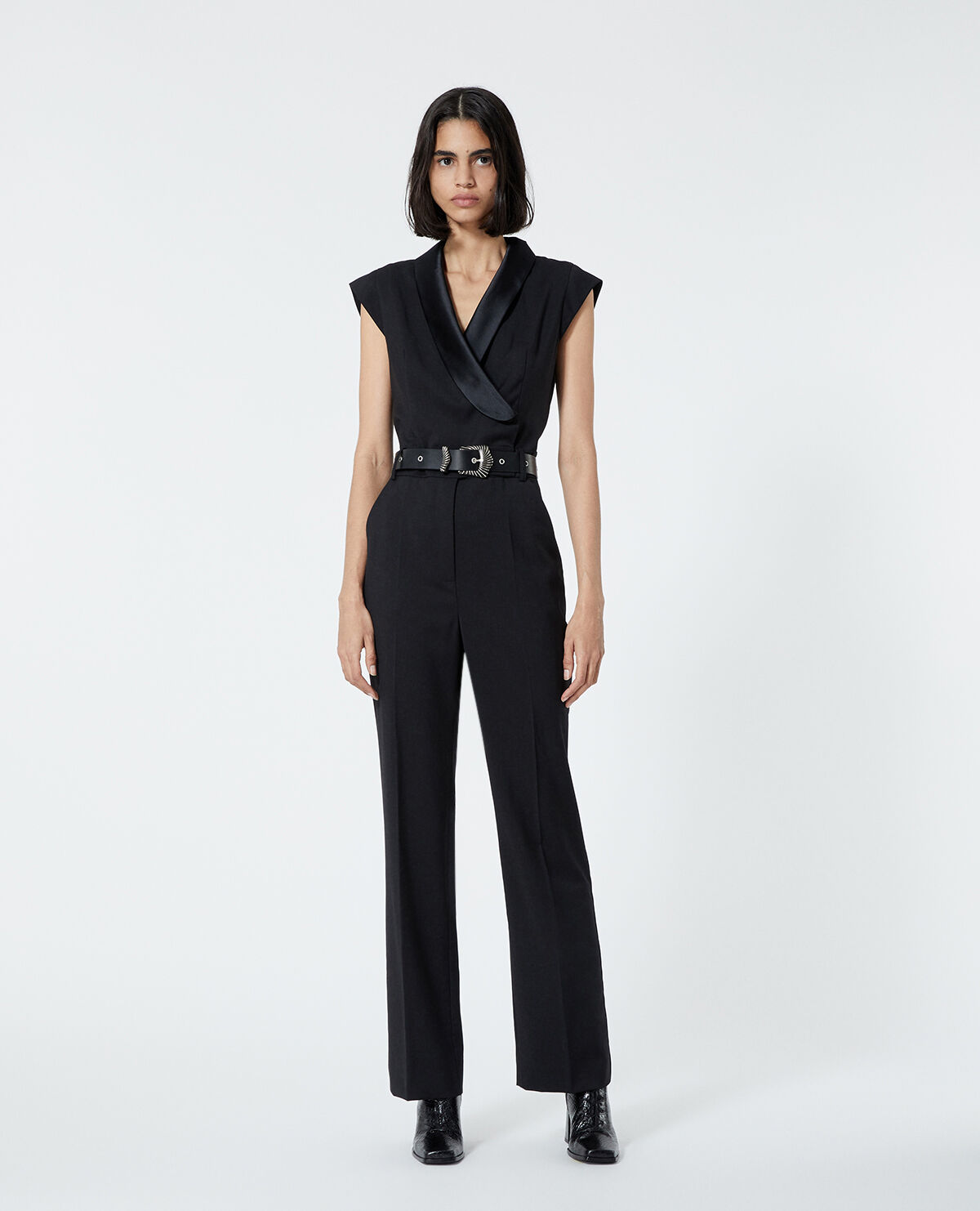 Tuxedo style black jumpsuit in wool The Kooples