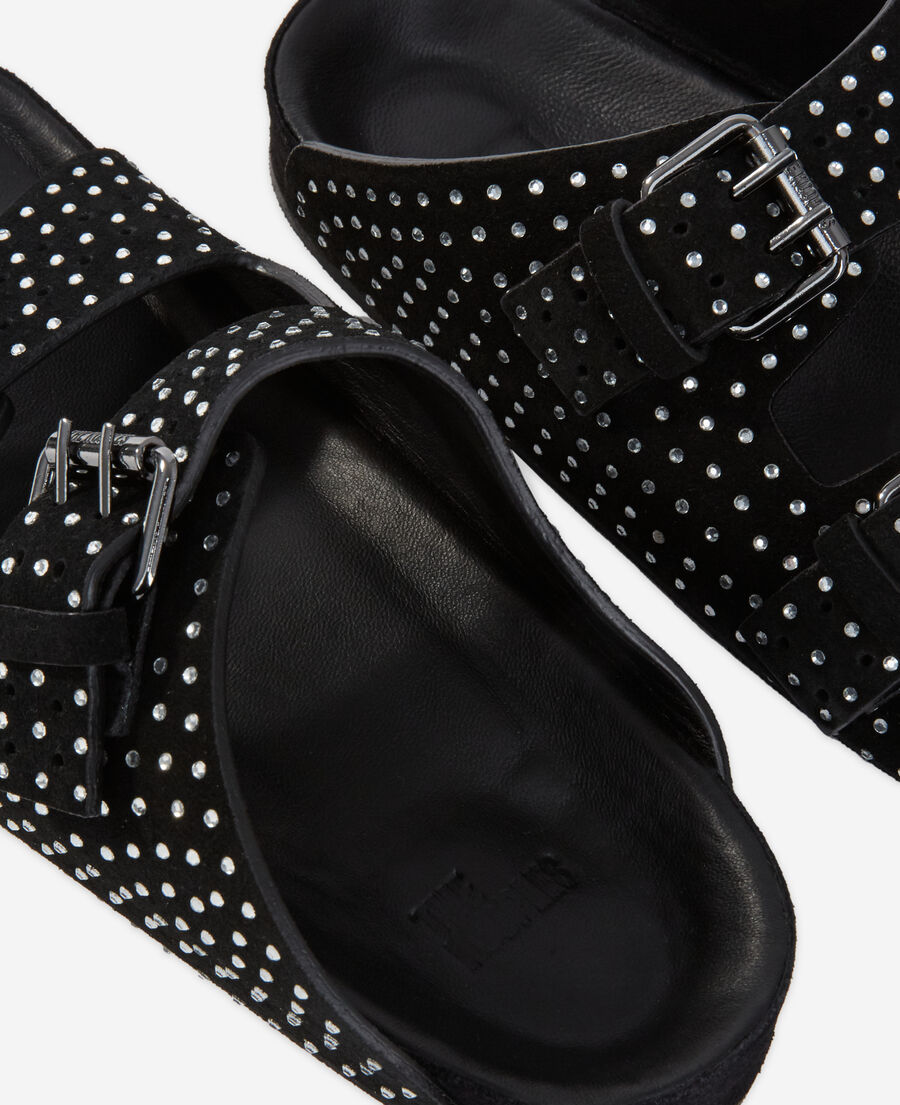 double strap sandals with rhinestones