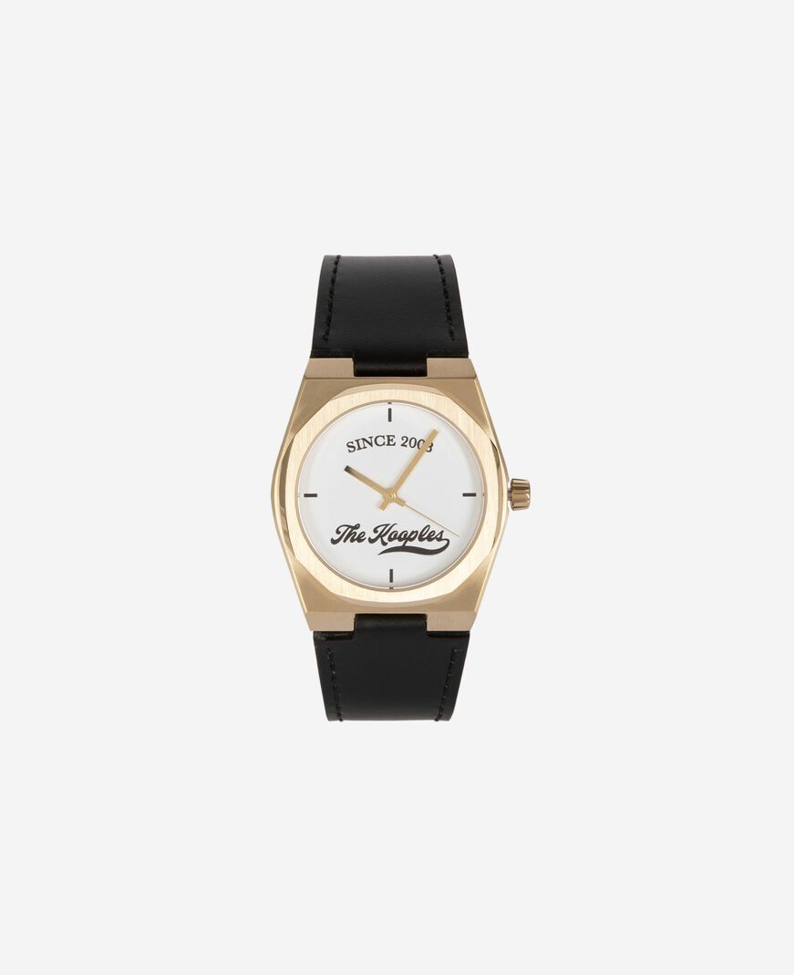 The Kooples MIXTA BLACK / GOLD reloj con logo y correa de piel negra