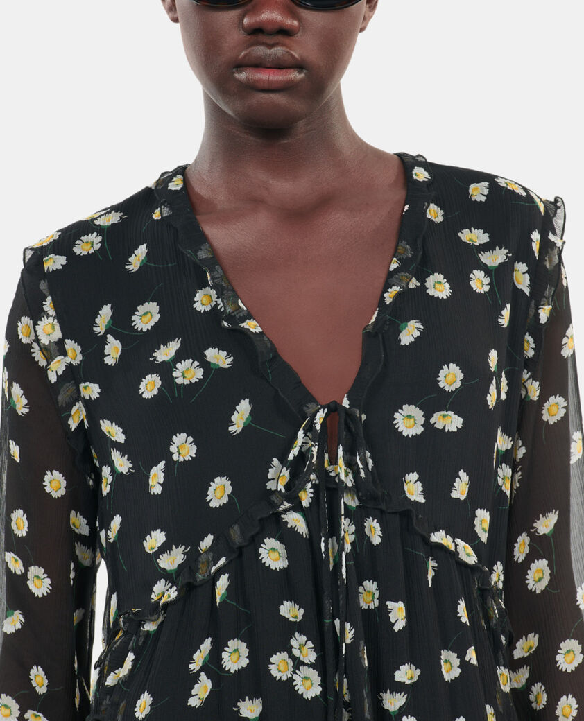 The Kooples MUJER BLACK WHITE vestido corto de seda con estampado floral