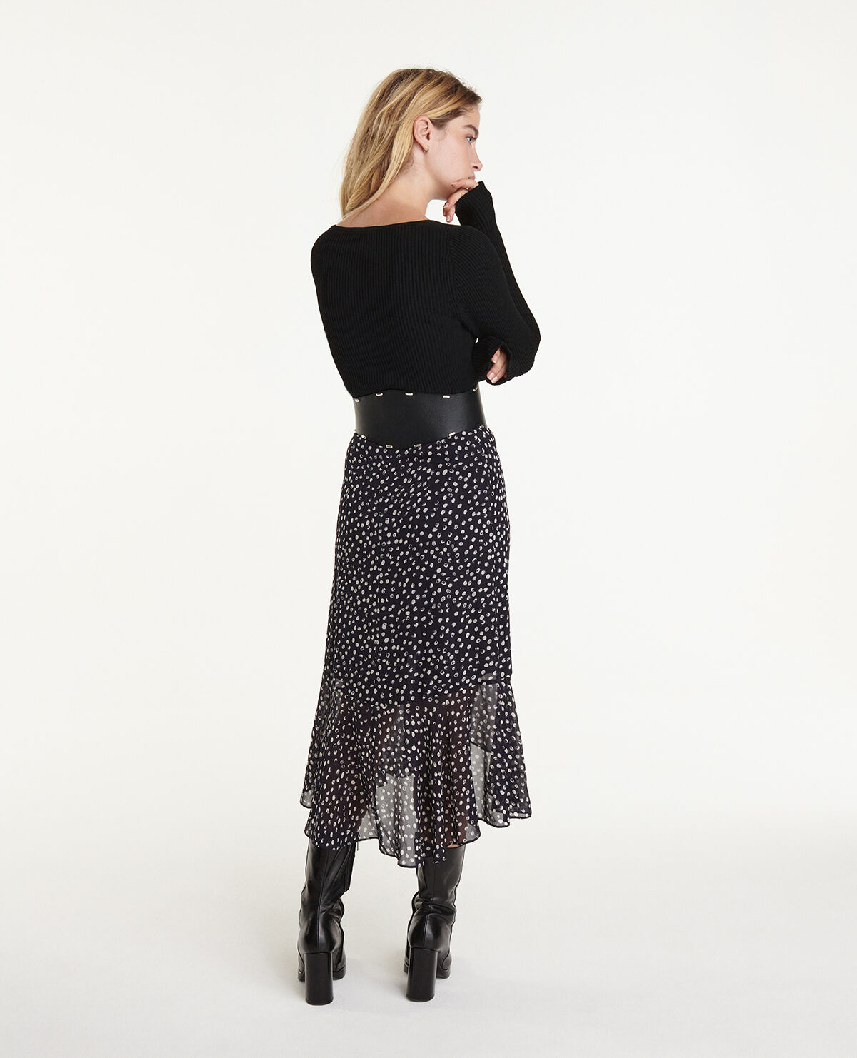 Navy polka dot skirt hot sale