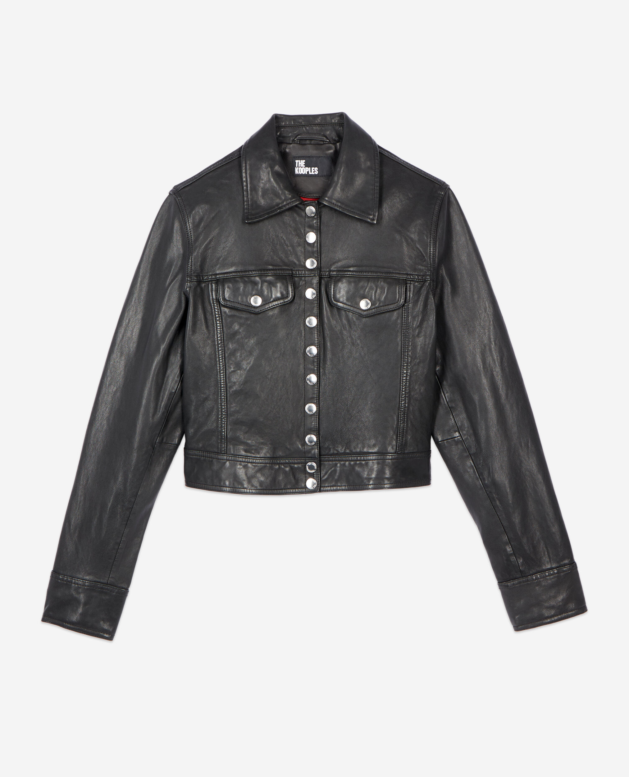 Short black leather jacket | The Kooples US