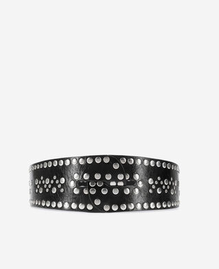 The Kooples WOMEN BLACK wide studded black leather belt